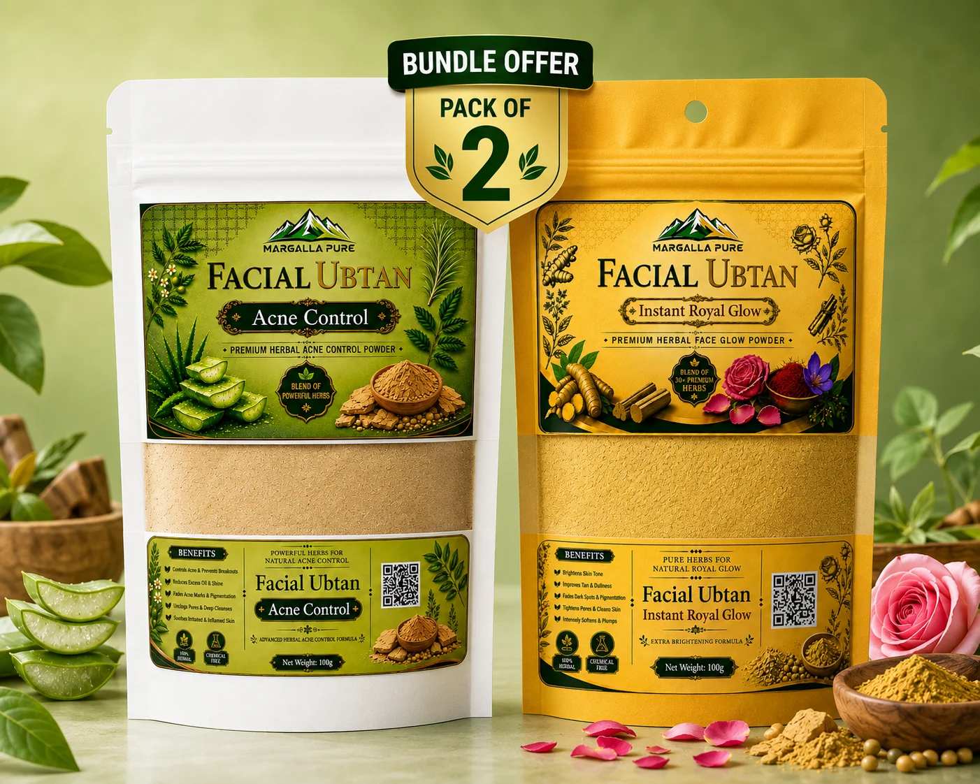 Facial Ubtan Bundle – Acne Control + Instant Royal Glow (Pack of 2 )